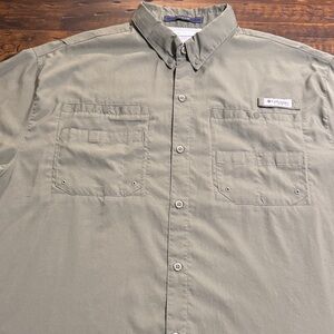 Columbia Olive Green Tamiami Button-Down Short-Sleeve Casual Fishing Shirt-XL
